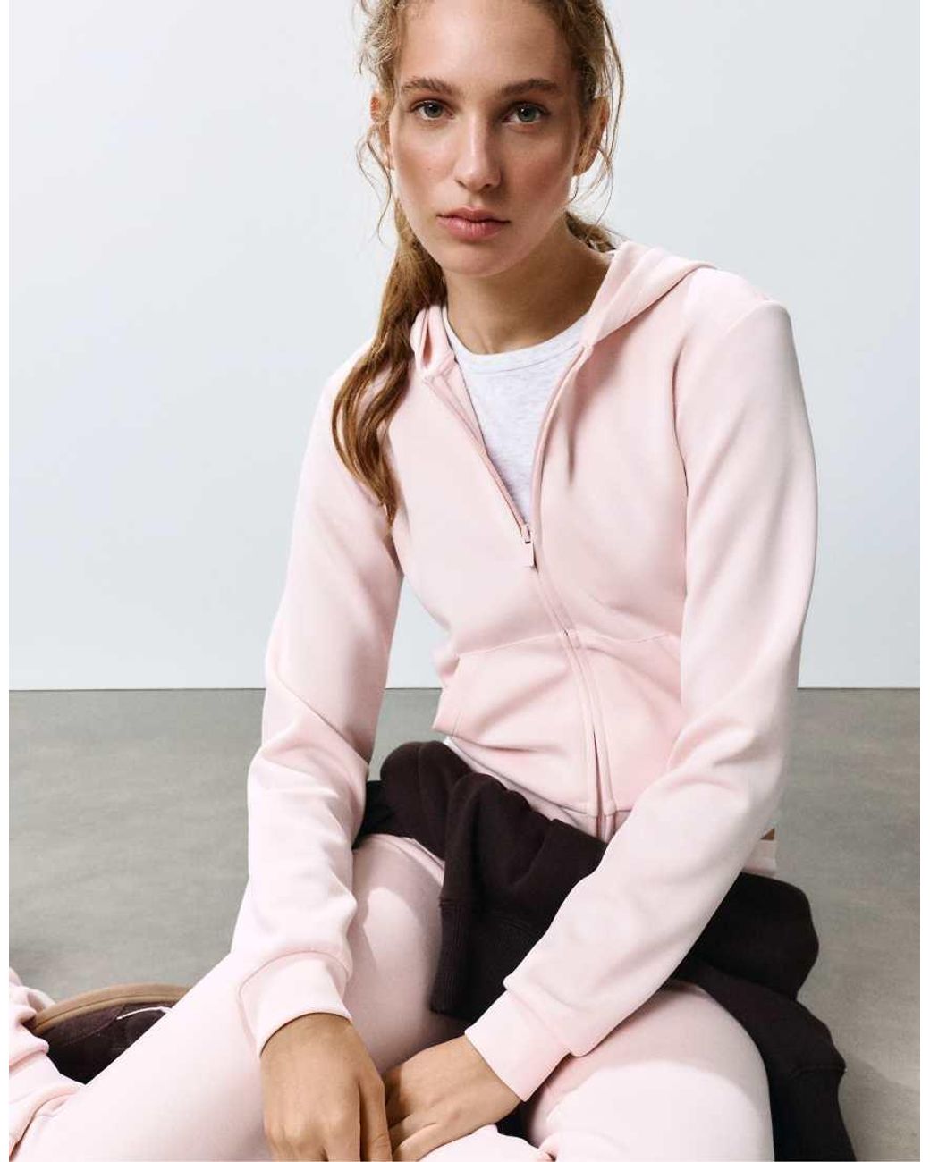 Pull&Bear White Soft-touch Zip-up Hooded Sweatshirt