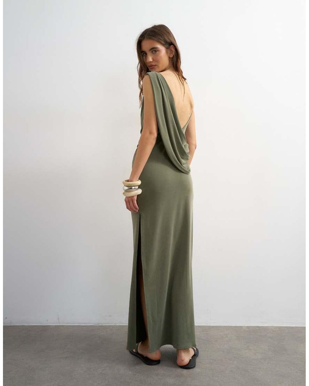 TOPSHOP Green Modal Cowl Back Sleeveless Maxi Dress
