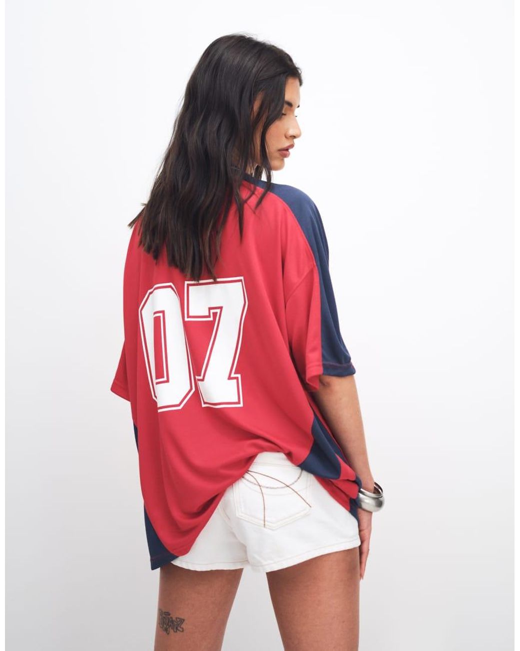Kaiia Red Exclusive Oversized V-neck Soccer Jersey
