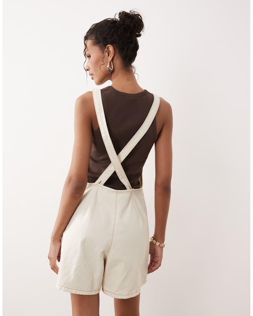 ASOS Natural Denim Playsuit With Scoop Neck And Cross Back