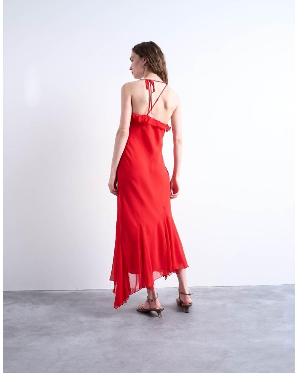 TOPSHOP Red Godet Hem Occasion Midi Dress