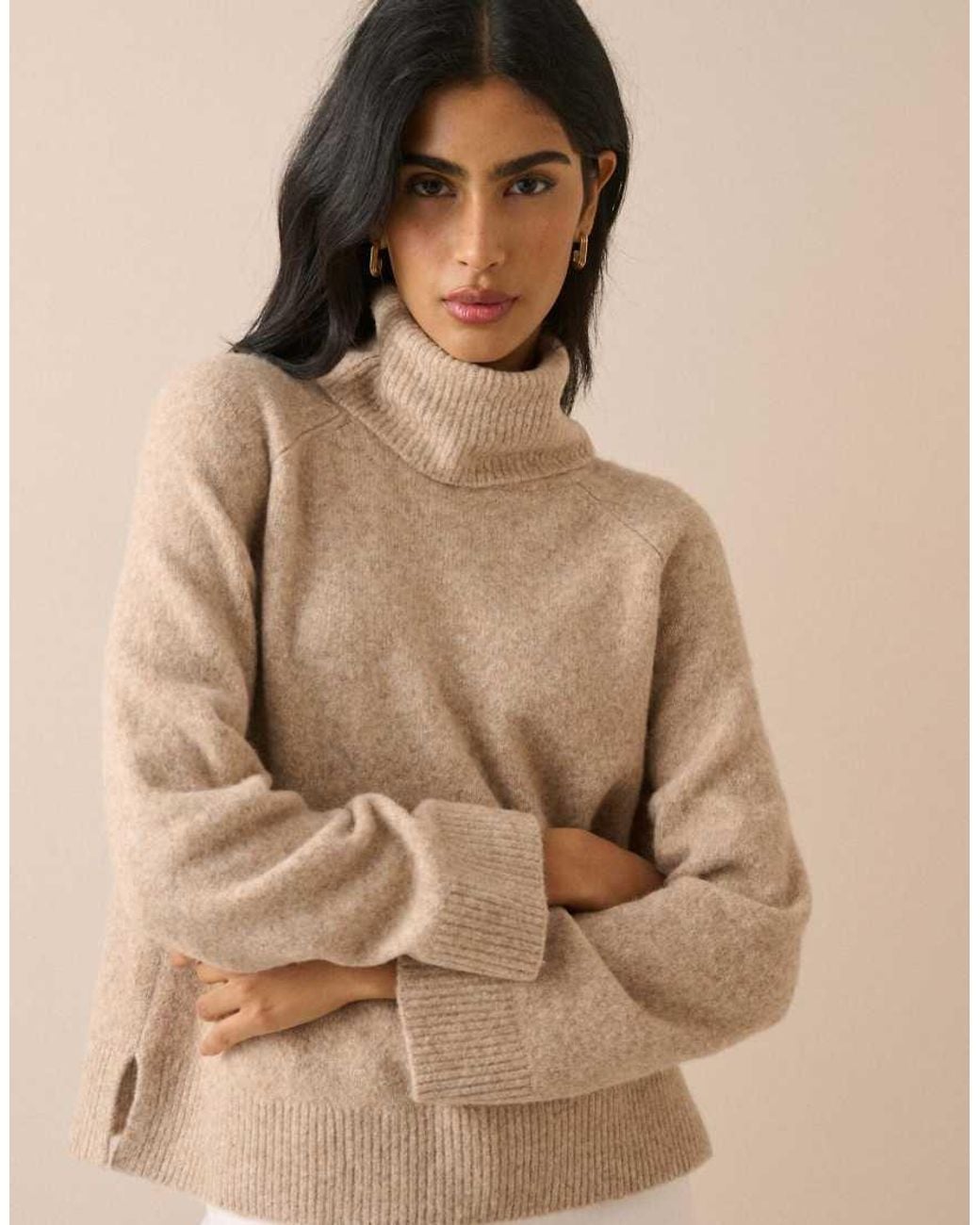 Nobody's Child Brown Marl Roll-Neck Oversized Jumper