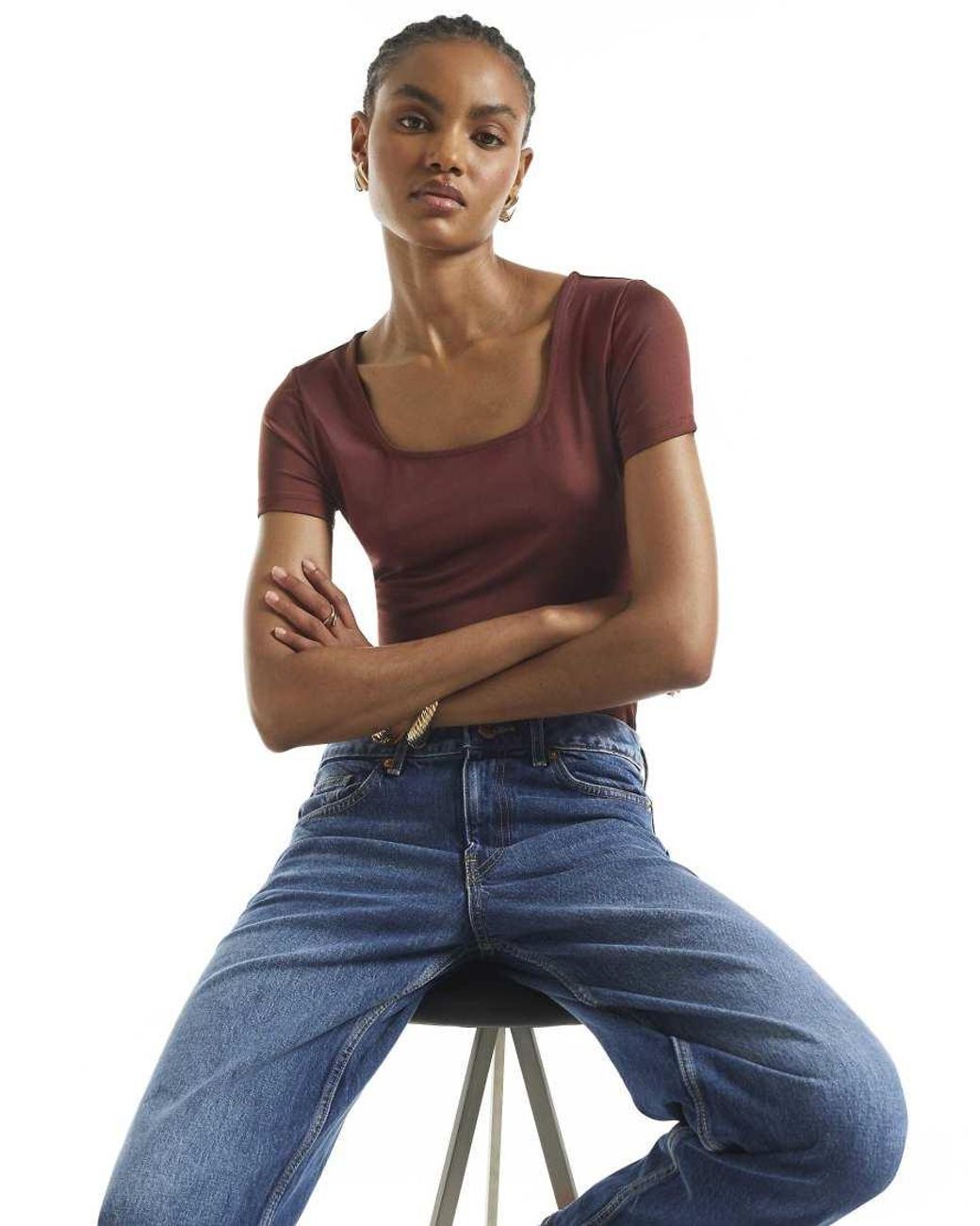 River Island Blue Short Sleeve Scoop Neck Bodysuit