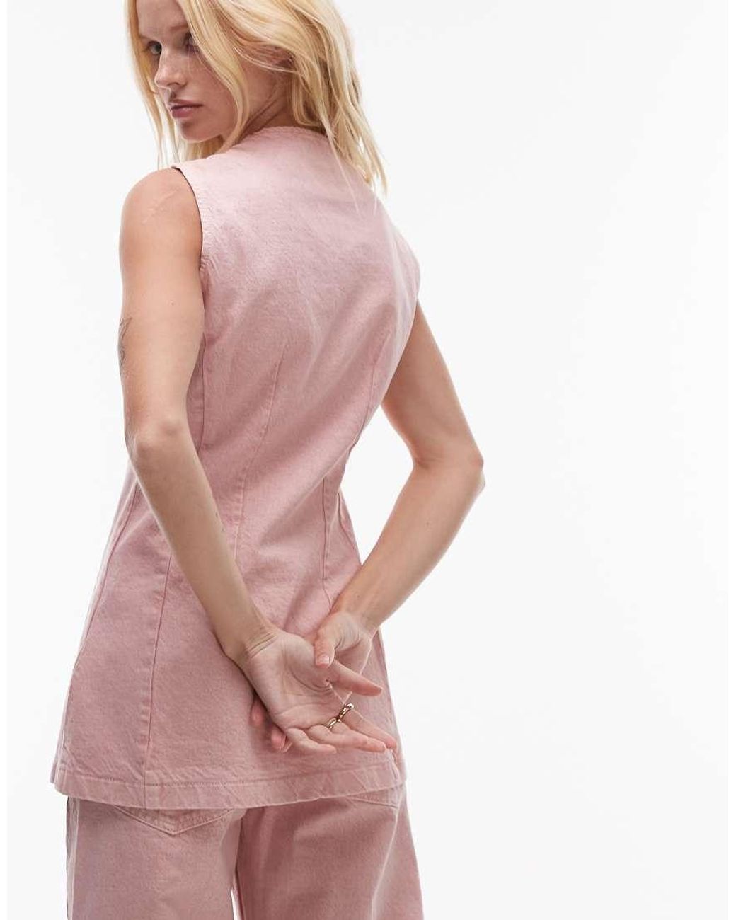 TOPSHOP Pink Denim Sleeveless Waistcoat