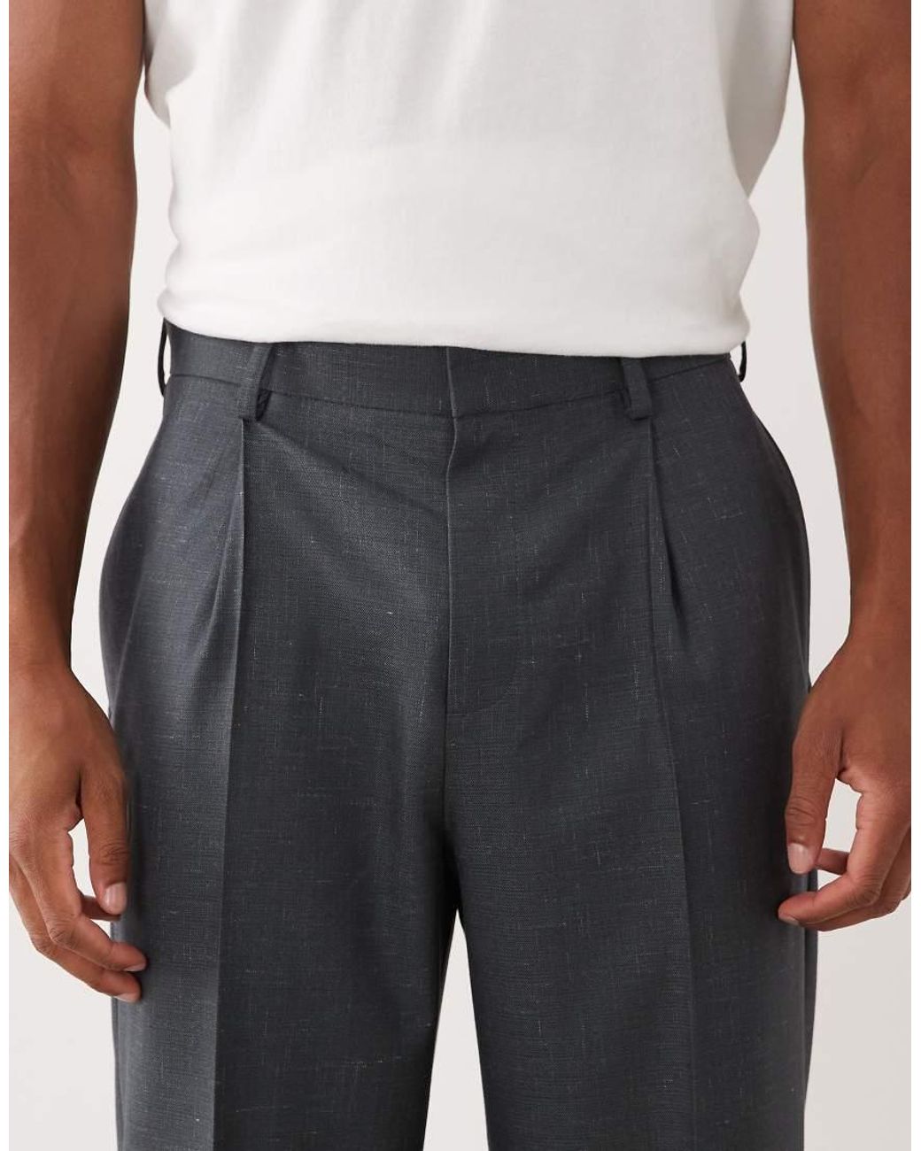 ASOS Blue Tailored Pleated Denim Look Relaxed Tapered Trousers for men