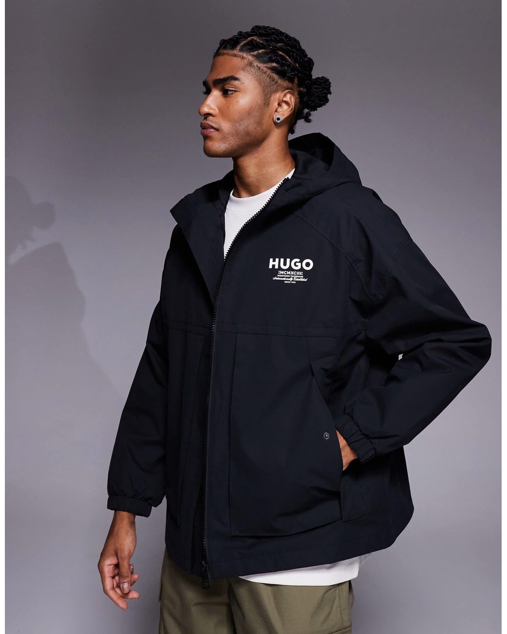 HUGO Blue Bod Back Print Hooded Jacket for men