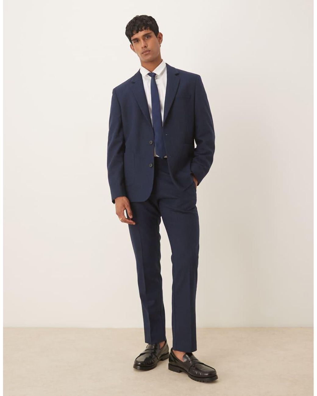 ASOS Blue Slim Suit Pants With Wool for men