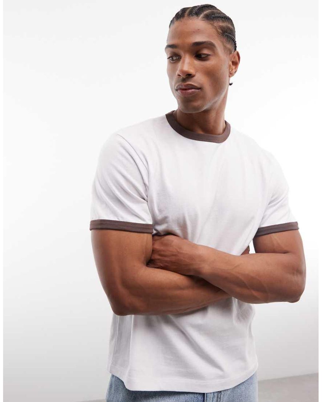 ASOS White Boxy Oversized Regular Fit Ringer T-shirt With Text Graphic for men