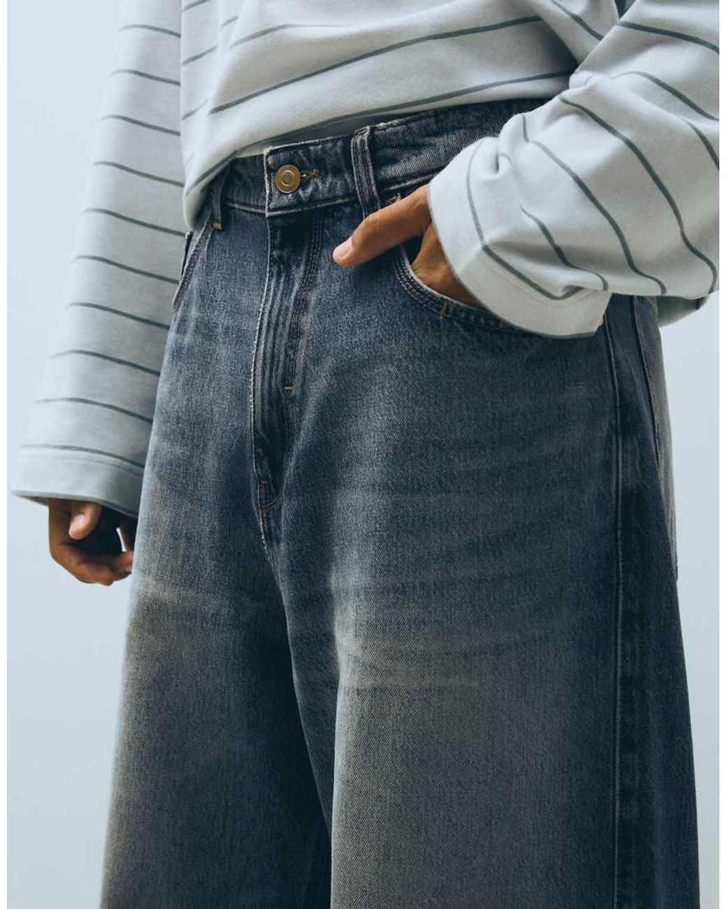 Bershka Blue Tall Super Baggy Jeans for men