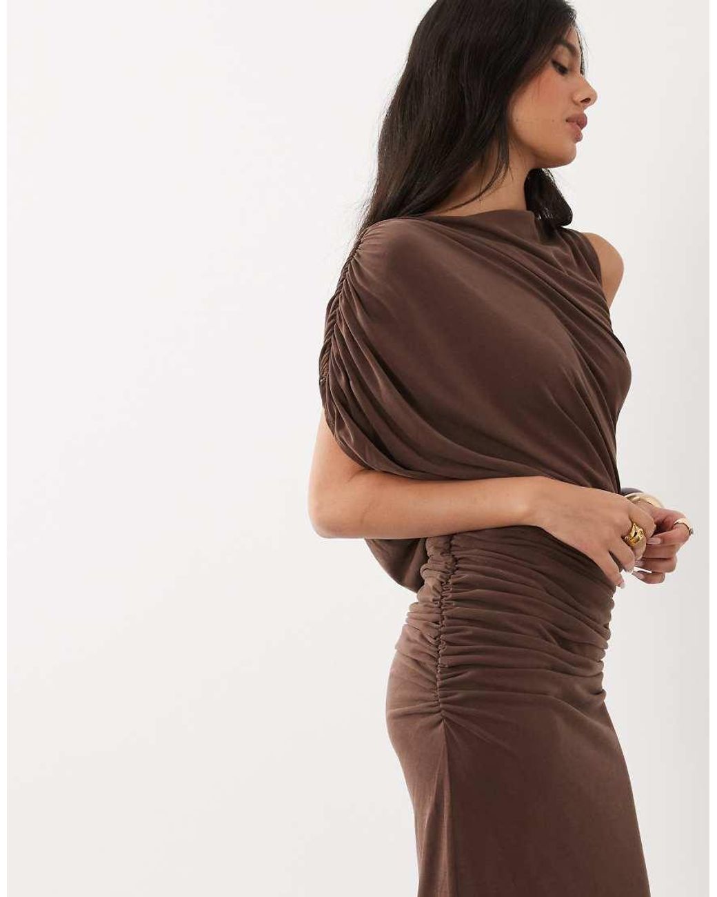 ASOS Brown High Neck Drape Short Sleeve Maxi Dress