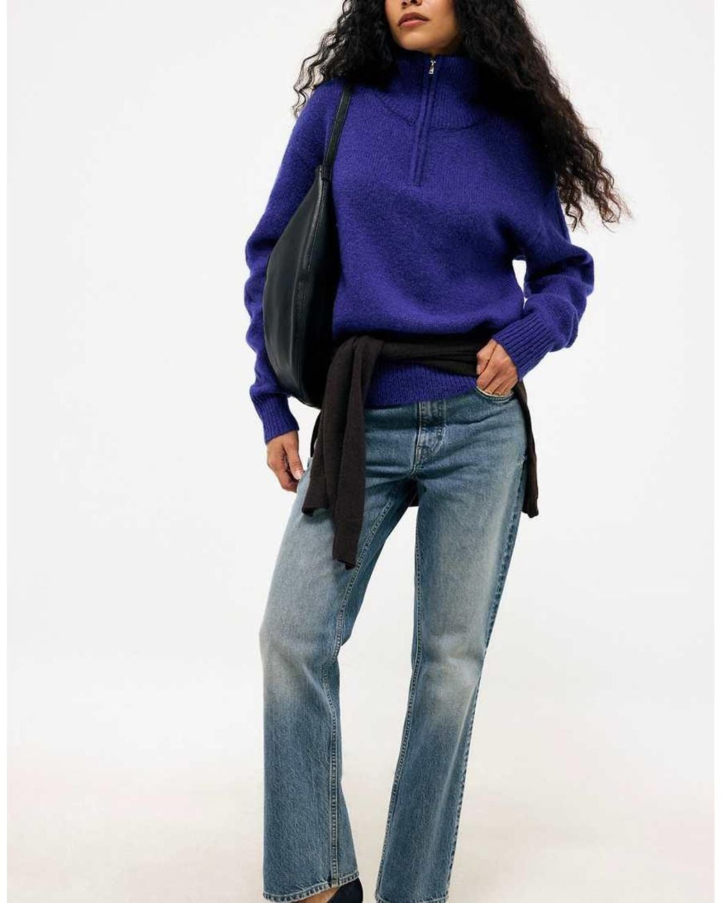 NA-KD Blue Wool Blend Zipper Sweater