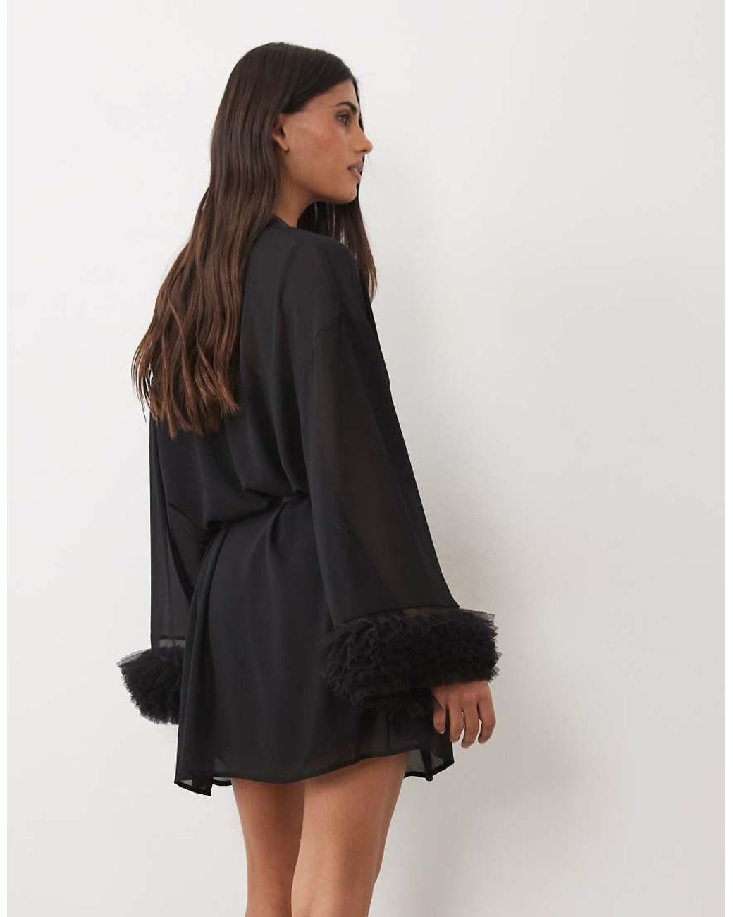 Bluebella Black Kika Kimono With Ruffled Cuffs Detail