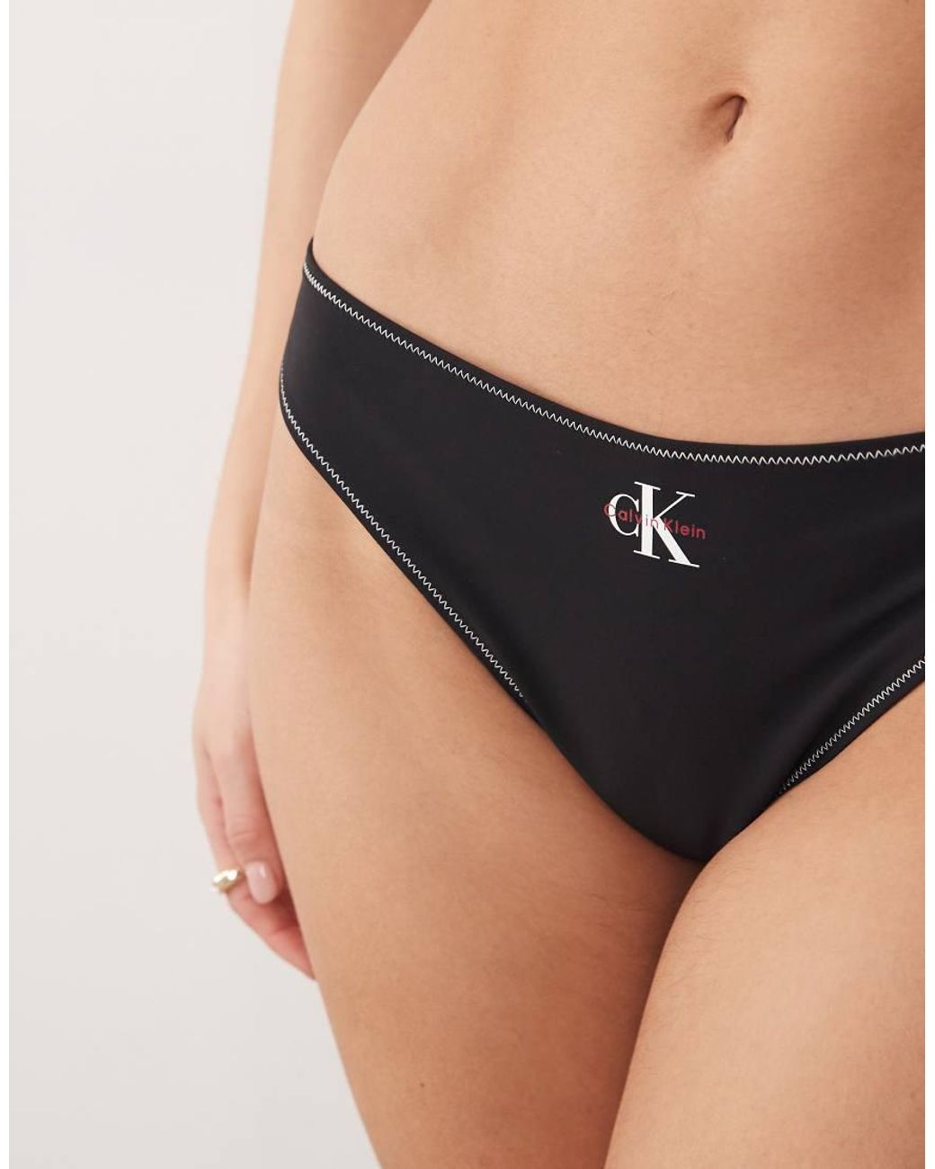 Calvin Klein Black Logo Thong Bikini Bottom