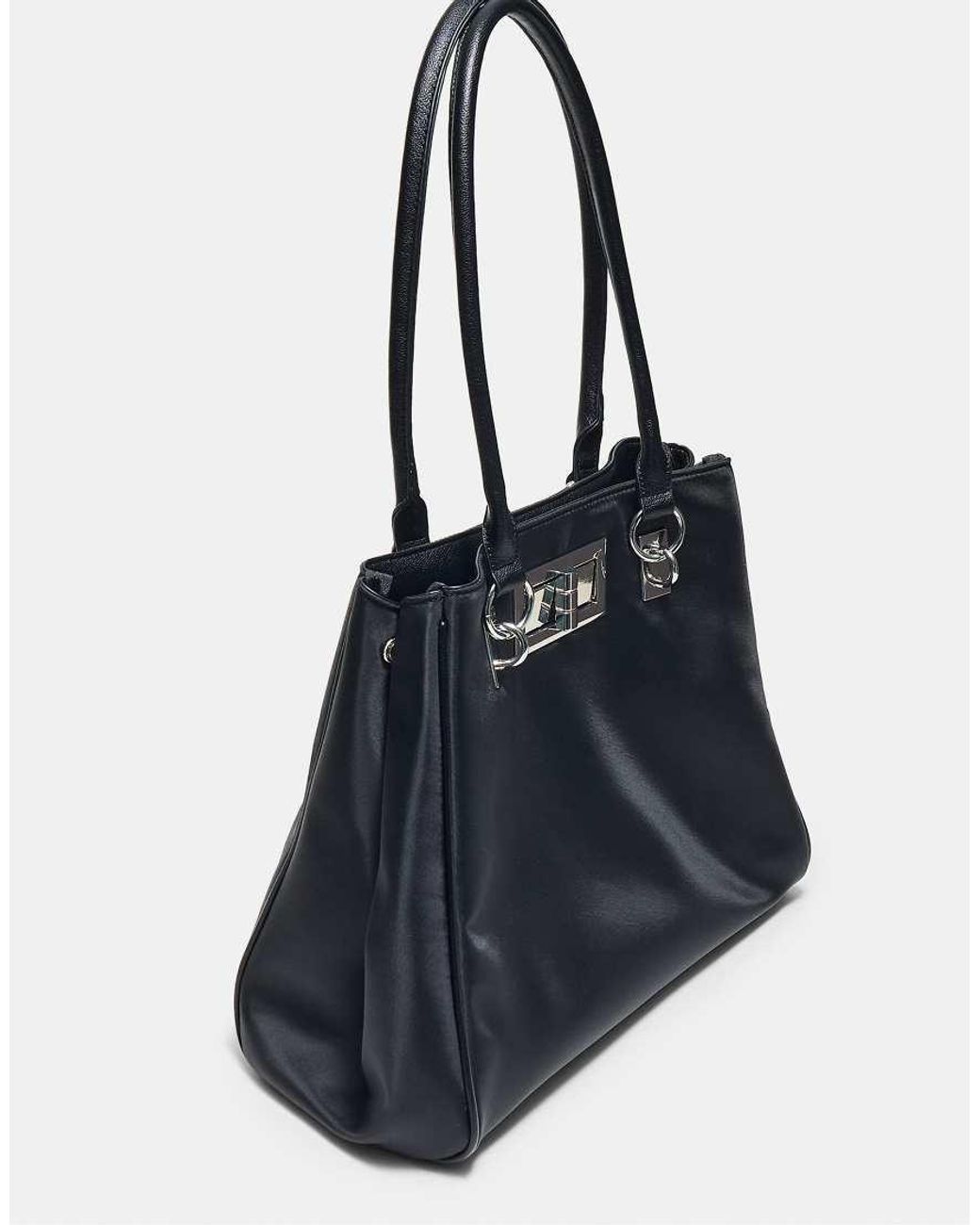 Stradivarius Blue Shopper Bag With Metal Closure