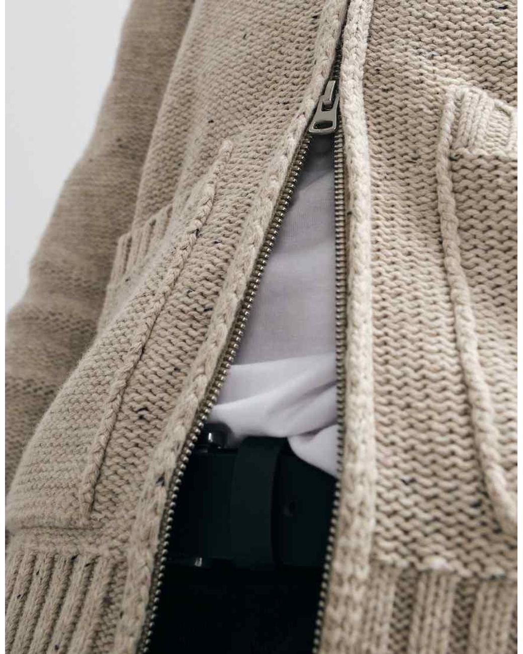 Only & Sons Natural Relaxed Fit Double Zip Knit Cardigan for men