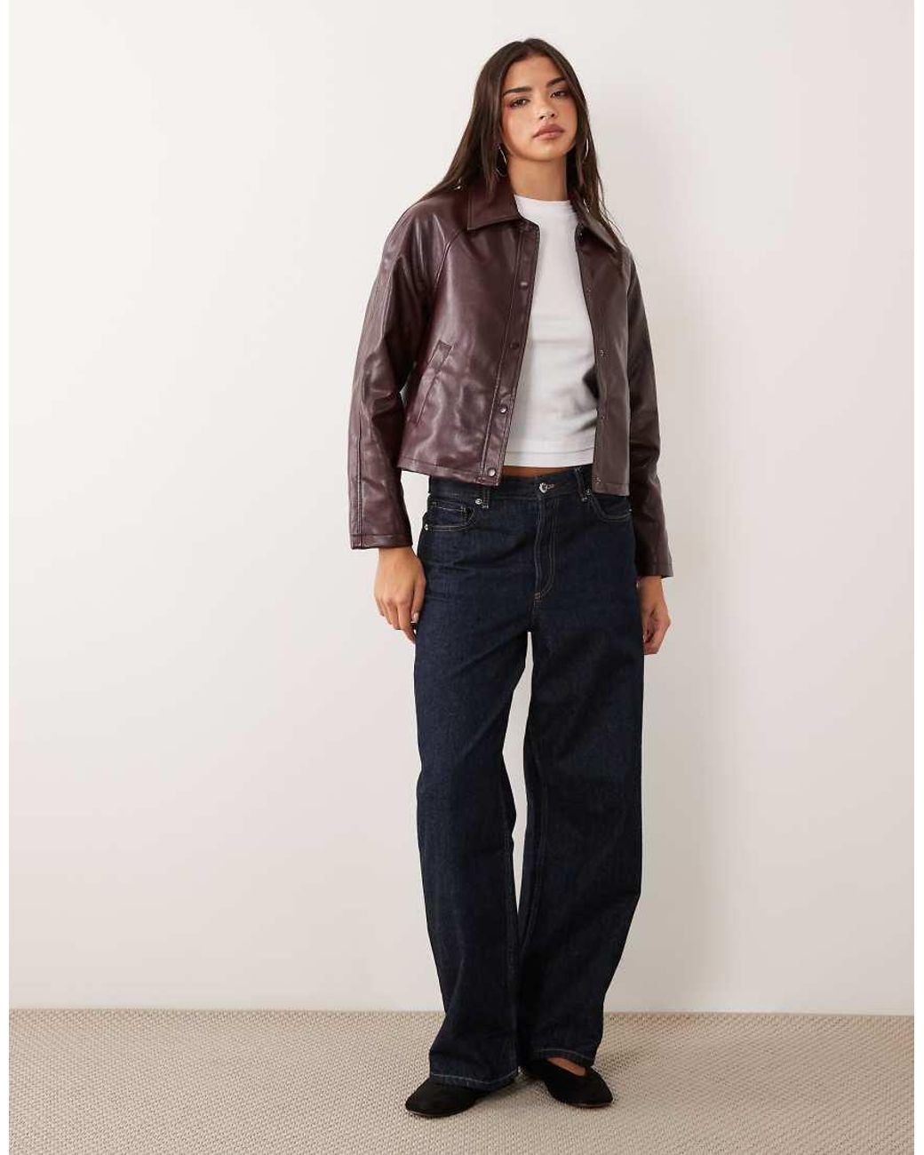 New Look Red Bubble Hem Faux Leather Jacket
