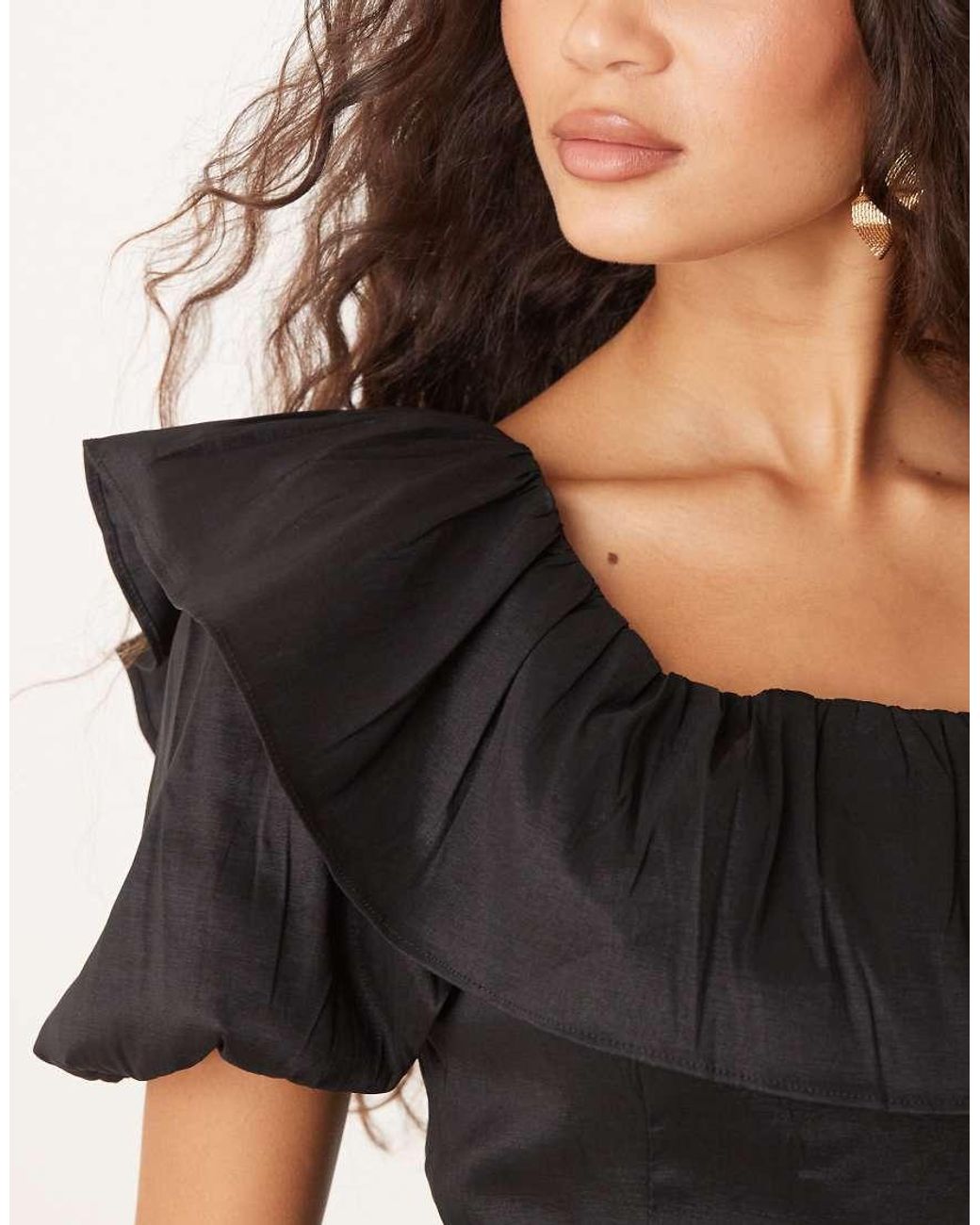 True Decadence Black Square Neck Tiered Midi Dress