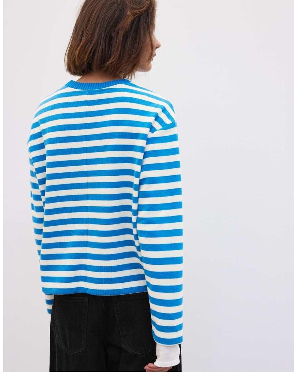 Stradivarius Blue Knit Round Neck T-shirt