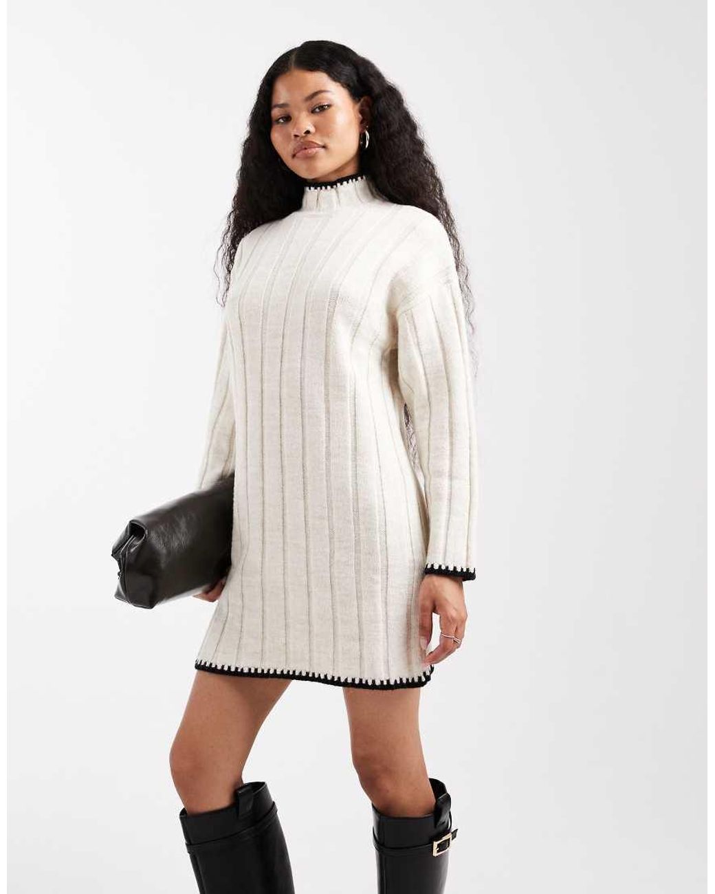 Only Petite White Contrast Stitch Knitted Mini Dress