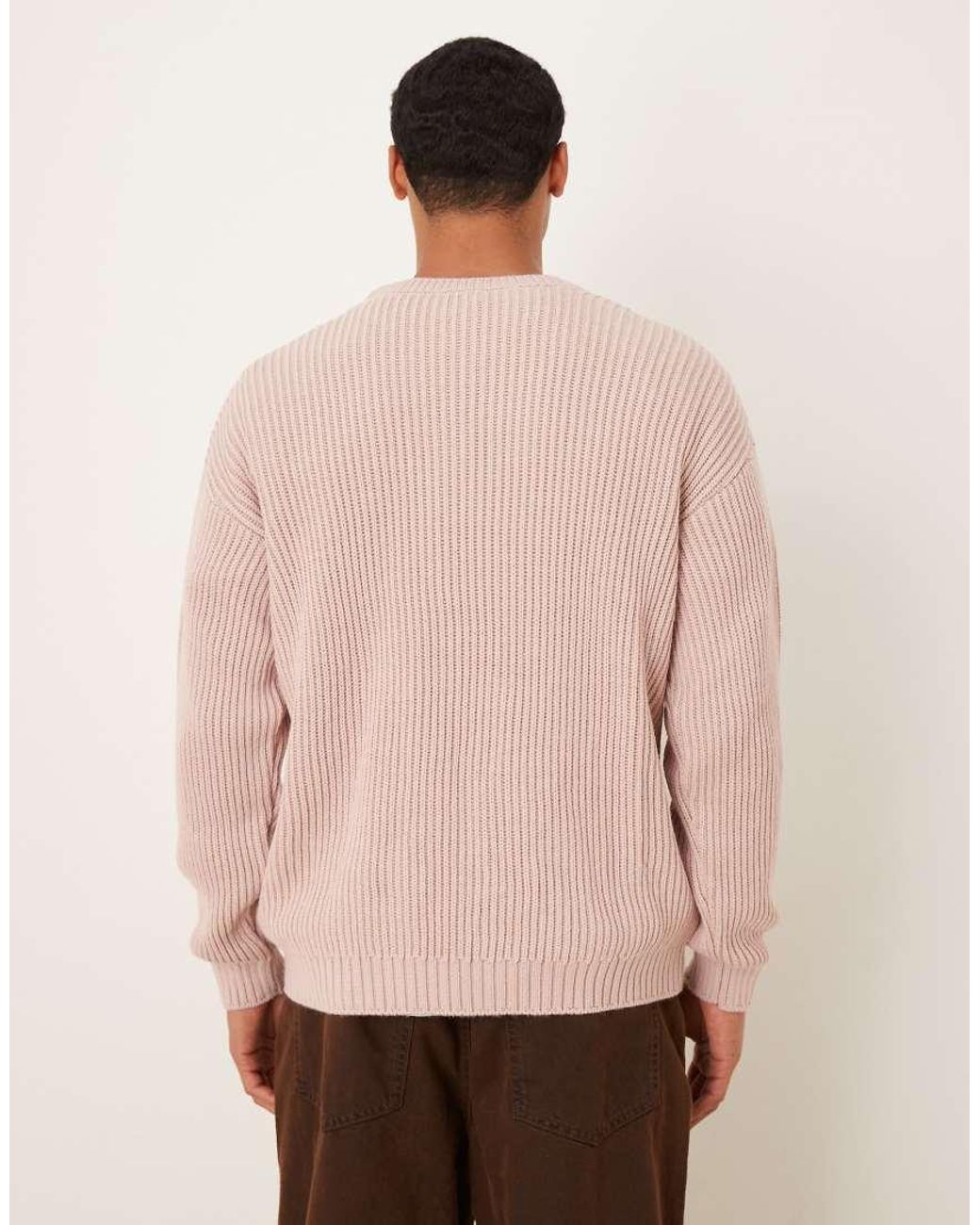 ASOS Pink Relaxed Long Sleeve Knitted Crew Neck Rib Jumper for men