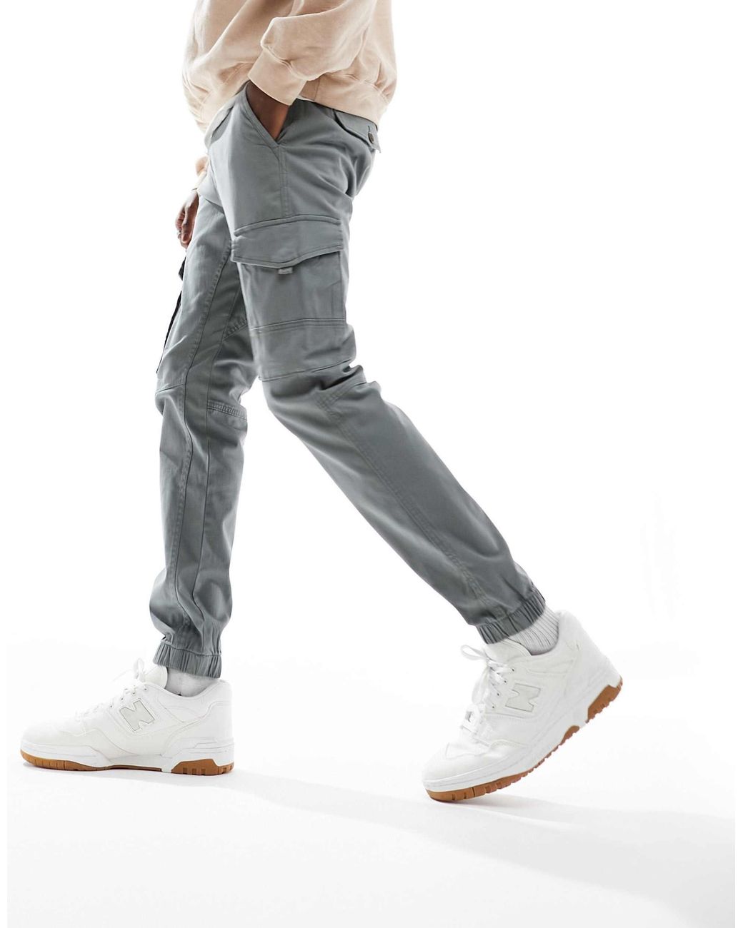 Jack & Jones White Intelligence Cuffed Cargo Trouser for men