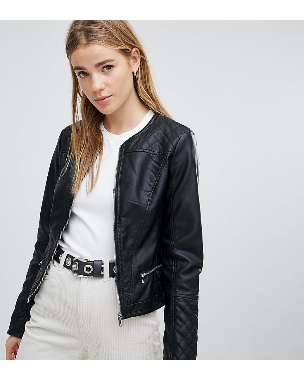 Pimkie Bikerjack Zonder Kraag In Leerlook in het Zwart Lyst NL