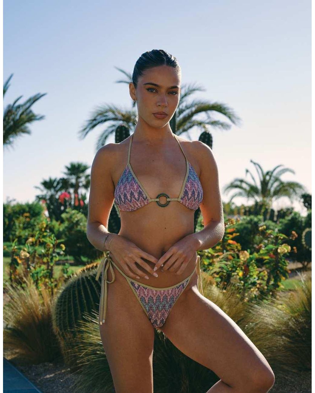 South Beach Green X Liv Silverman Chevron Knit Triangle Bikini Top