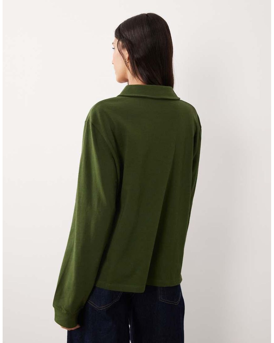ASOS Green Rugby Collar Long Sleeve Tee