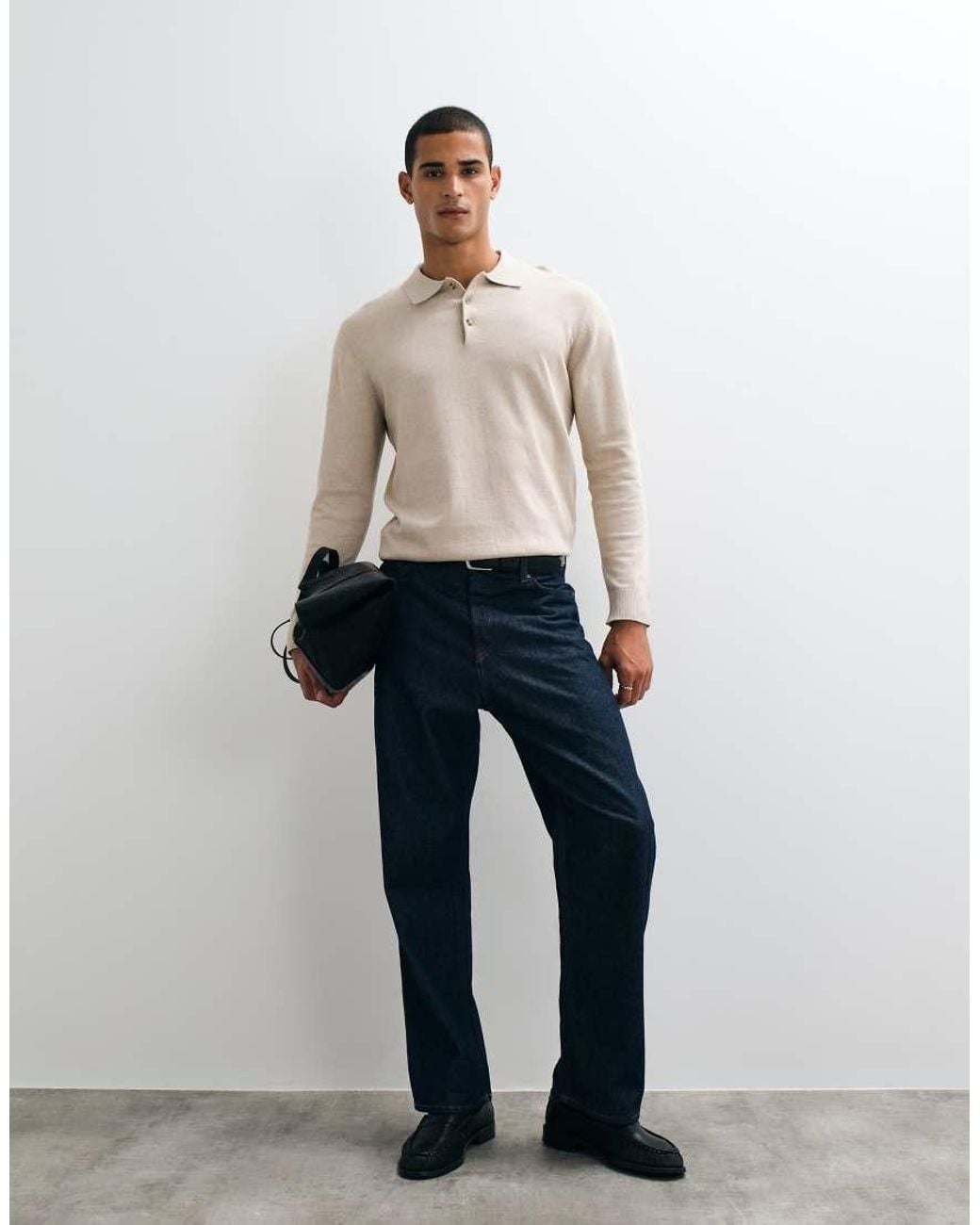 Jack & Jones Natural Essential Knit Button Polo for men