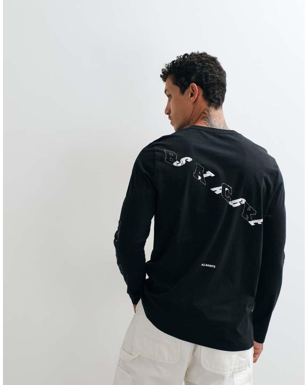 AllSaints Blue Upstaged Long Sleeve Gtaphic Logo T-shirt With Back Print for men