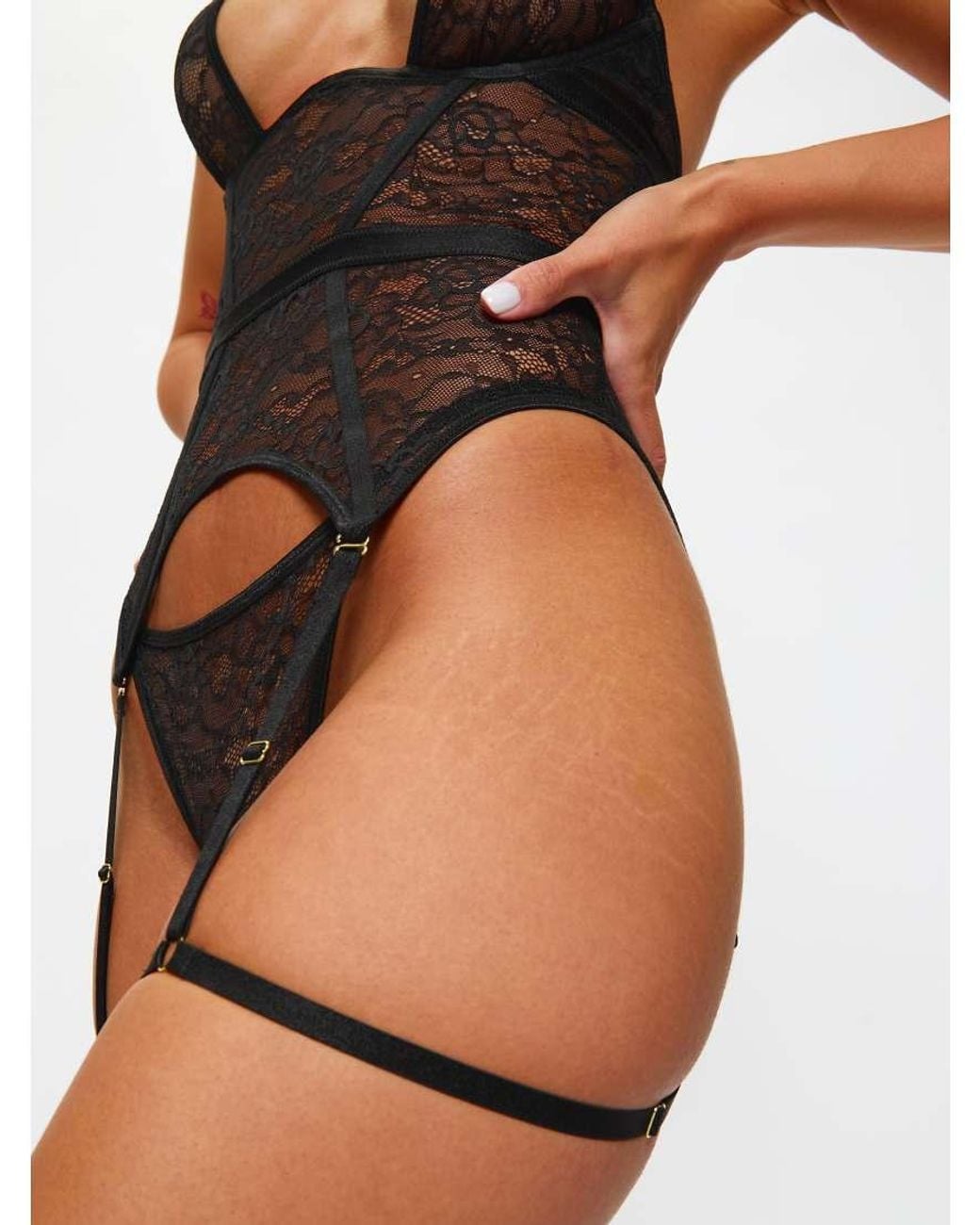Ann Summers Black Addicted To You Crotchless Cami Suspender Set