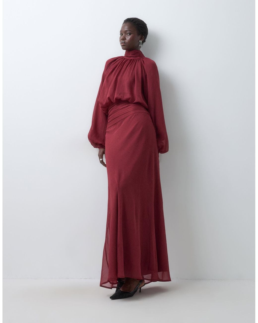 ASOS Asos Design Tall High Neck Drape Chiffon Maxi Dress With Neck Tie ...