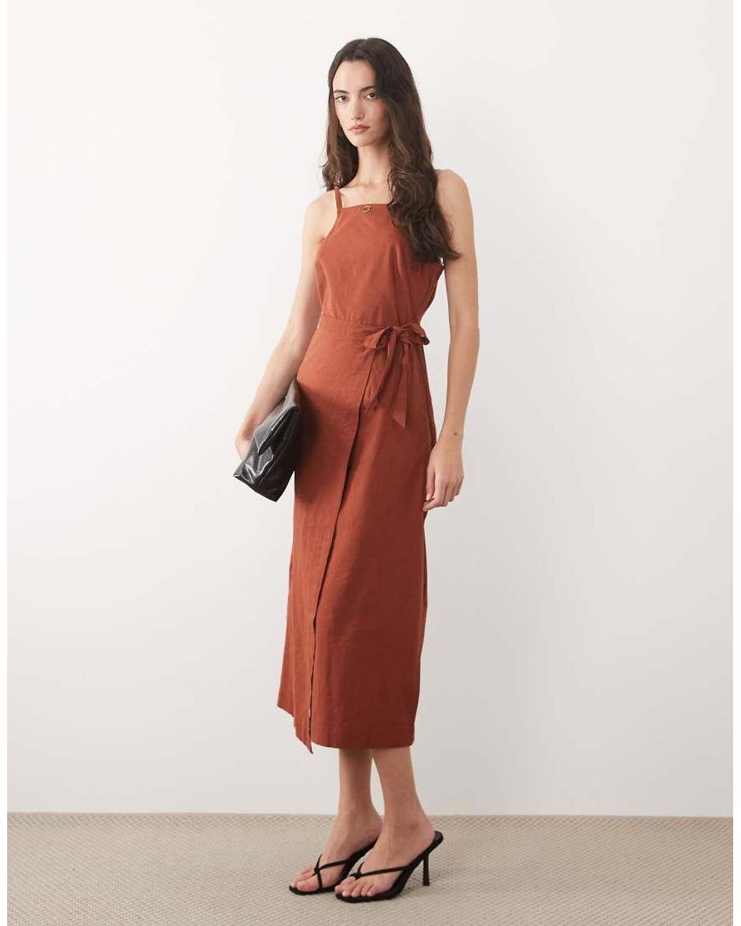 Nobody's Child White Kourtney Linen Blend Wrap Front Cami Midi Dress