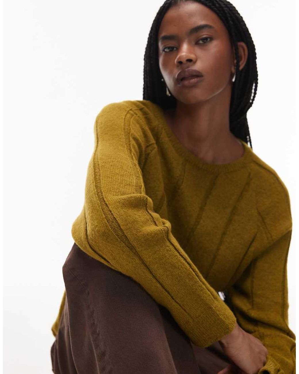 ASOS Green Fluffy Knitted Jumper With Wide Rib Setting