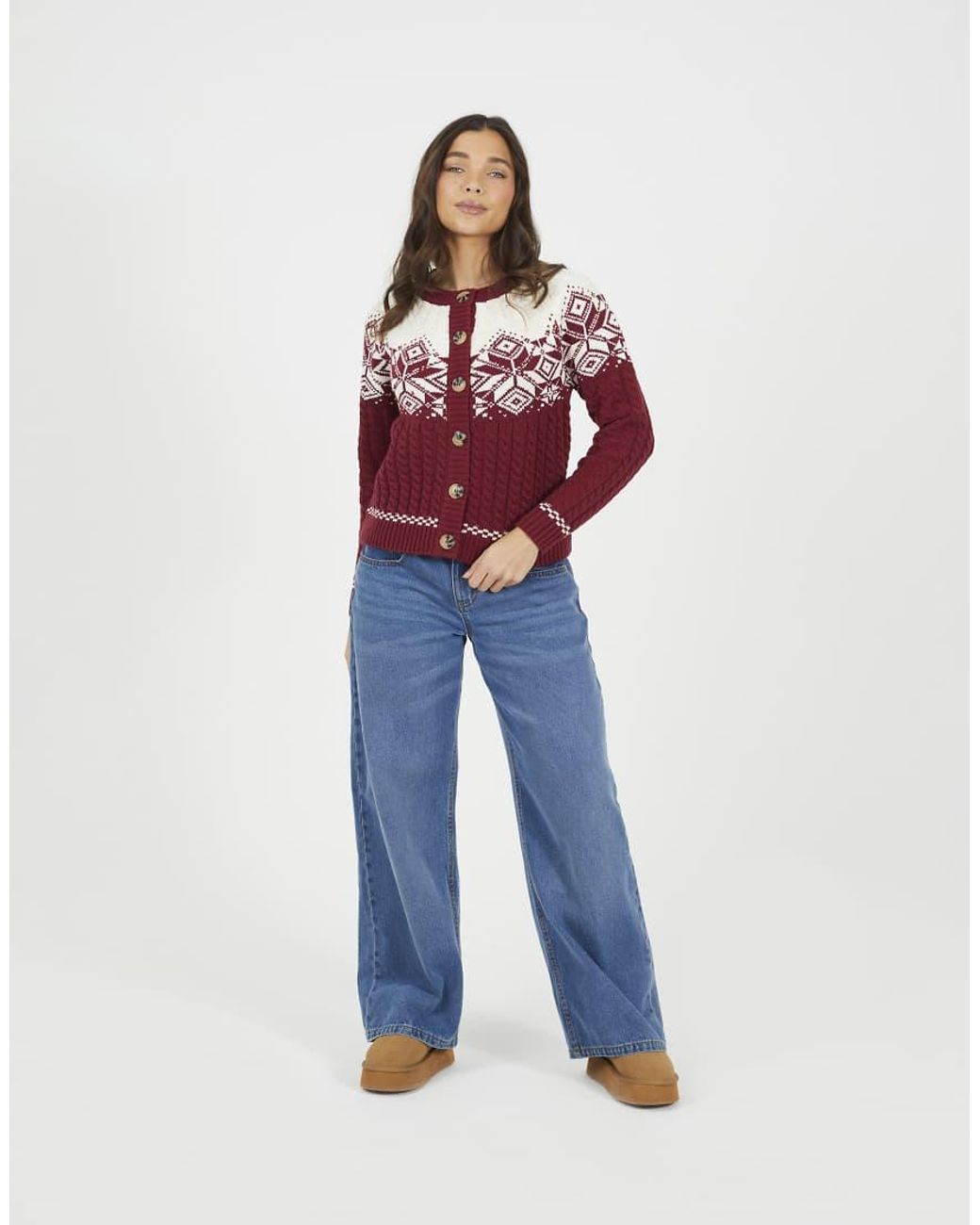 Brave Soul Blue Snowflake Fairisle Christmas Cardigan