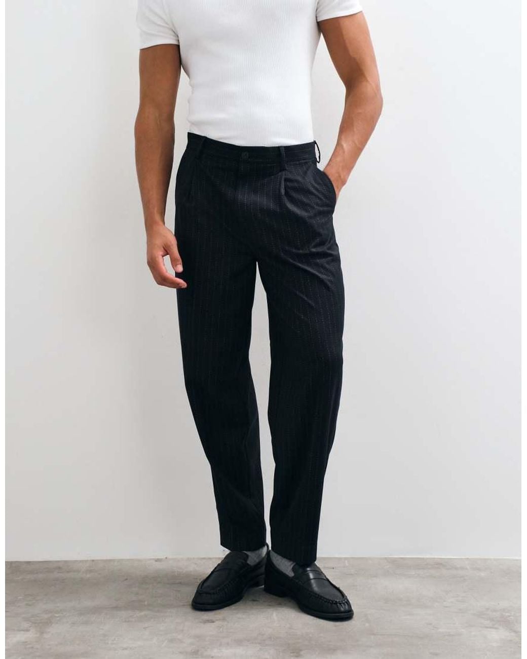 ASOS Blue Oversized Tapered Pleated Suit Trousers for men