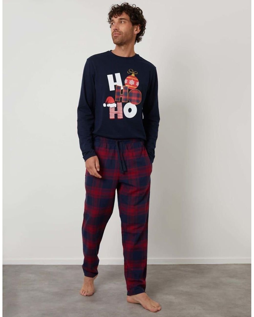 Threadbare Blue Cotton Blend Check Christmas Set for men