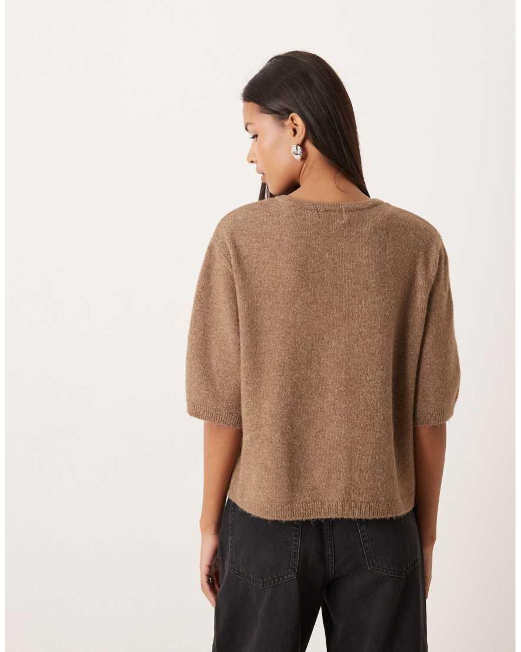 Jdy Brown Pearl Buttons Short Sleeve Cardigan