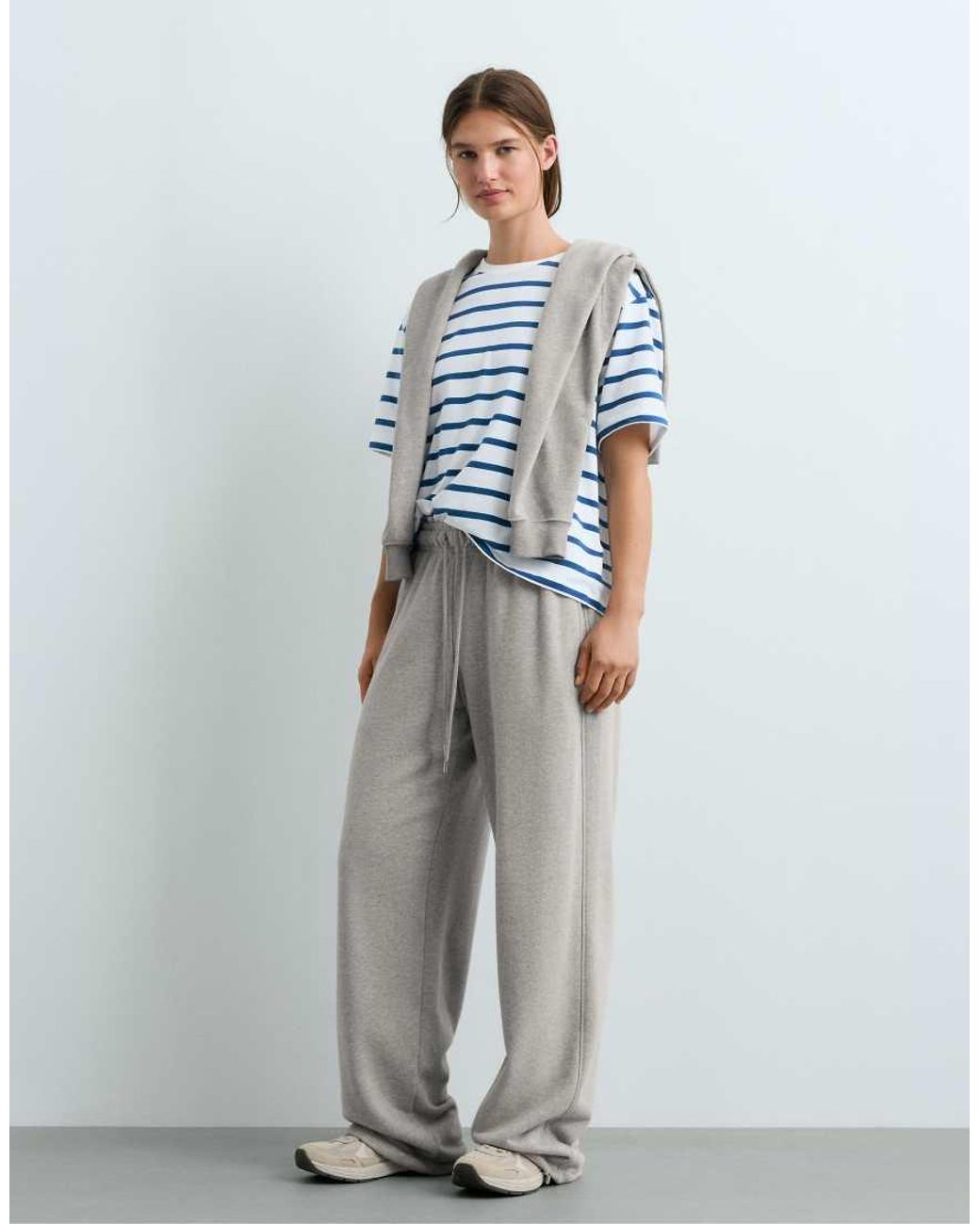 Oysho Blue Boxy Short-sleeved Cotton Blend T-shirt