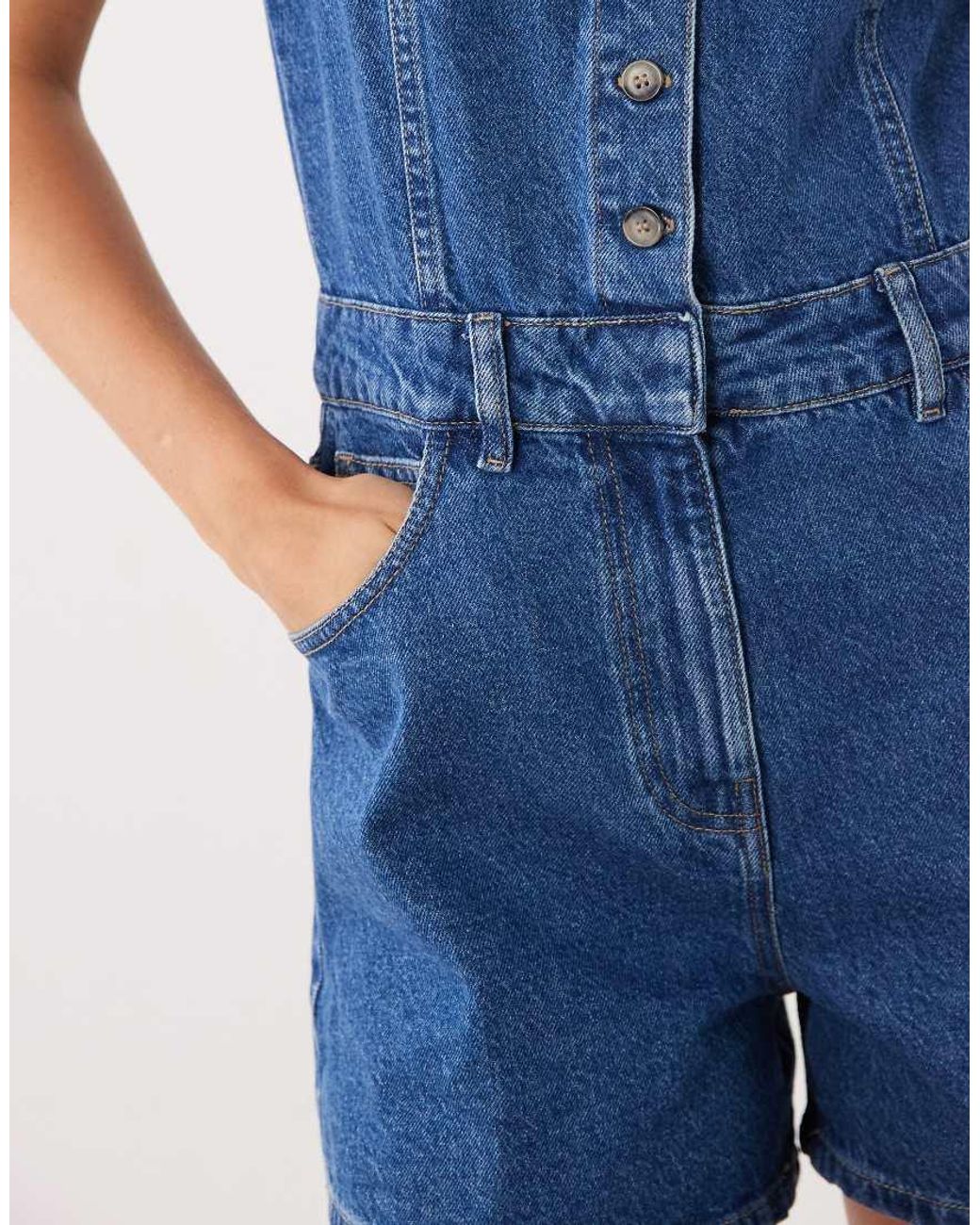 ASOS Blue Denim Button Front Playsuit