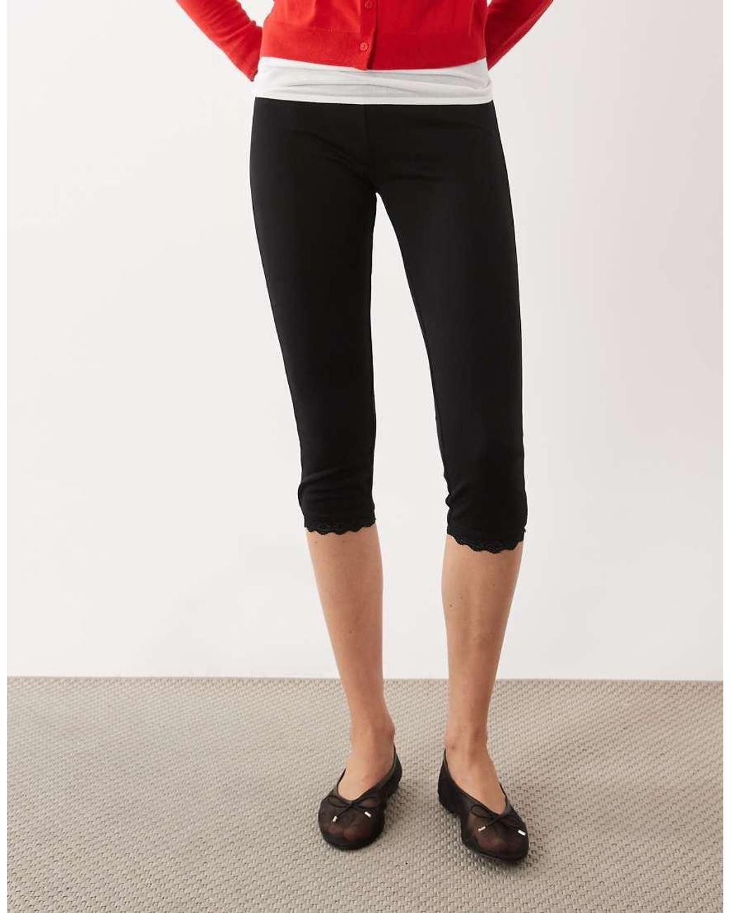 ASOS Red Capri leggings With Lace Trim