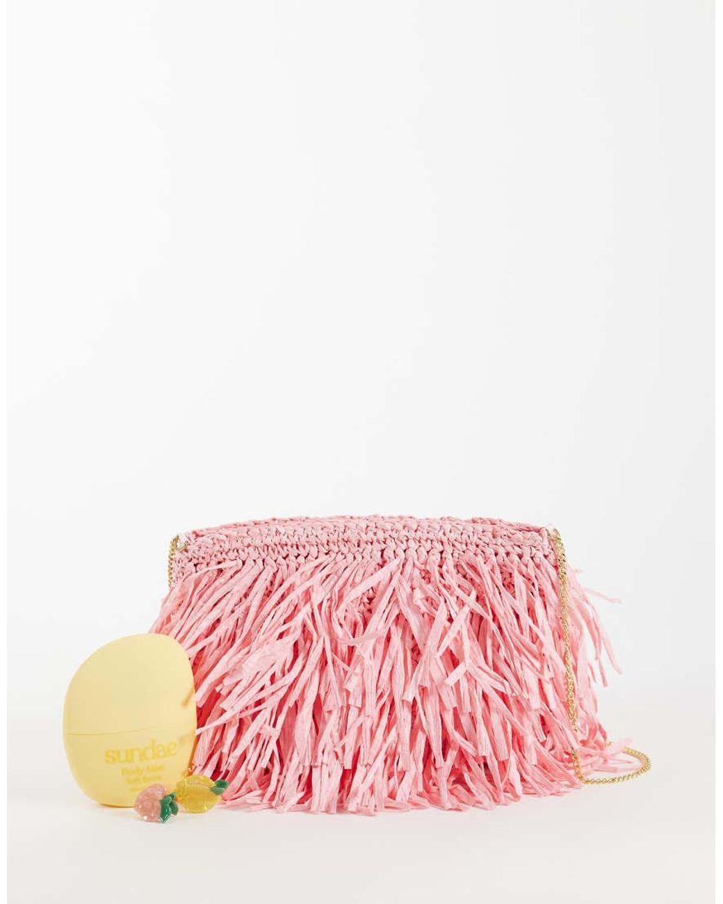 ASOS Pink Raffia Tassel Clutch Bag
