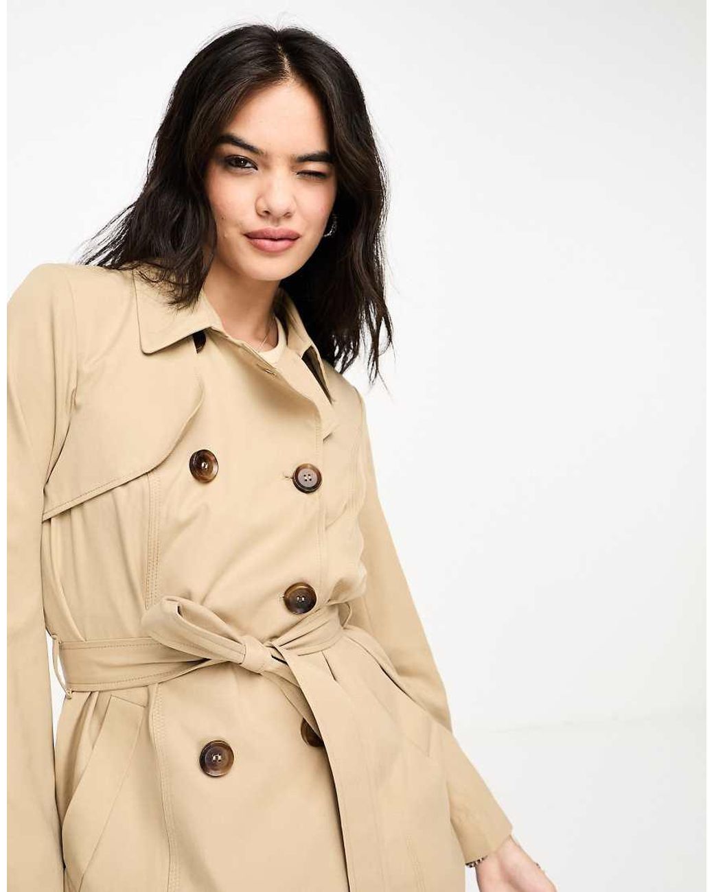 ONLY Blue Button Detail Short Trench Coat