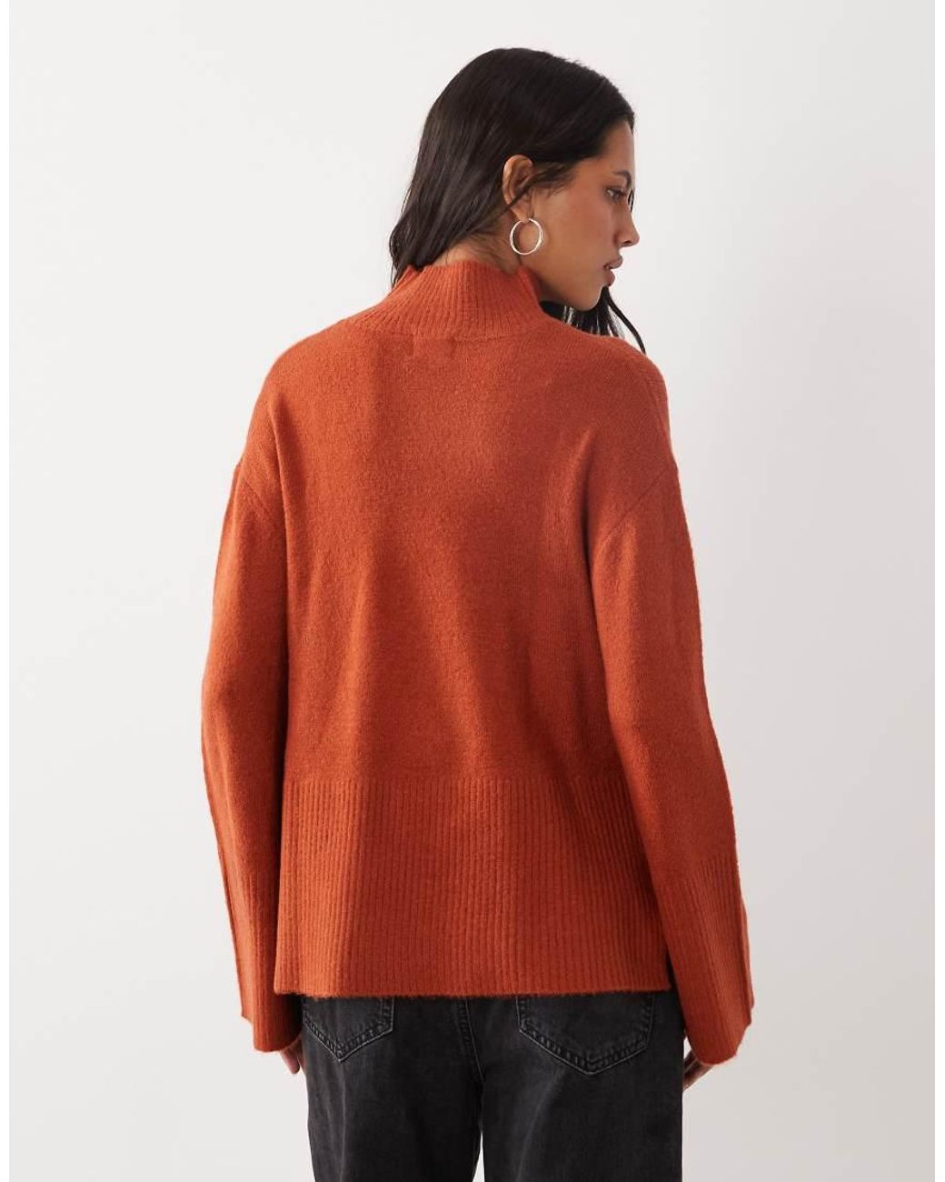 Brave Soul Red Split Hem Roll Neck Jumper With Wide Sleeves