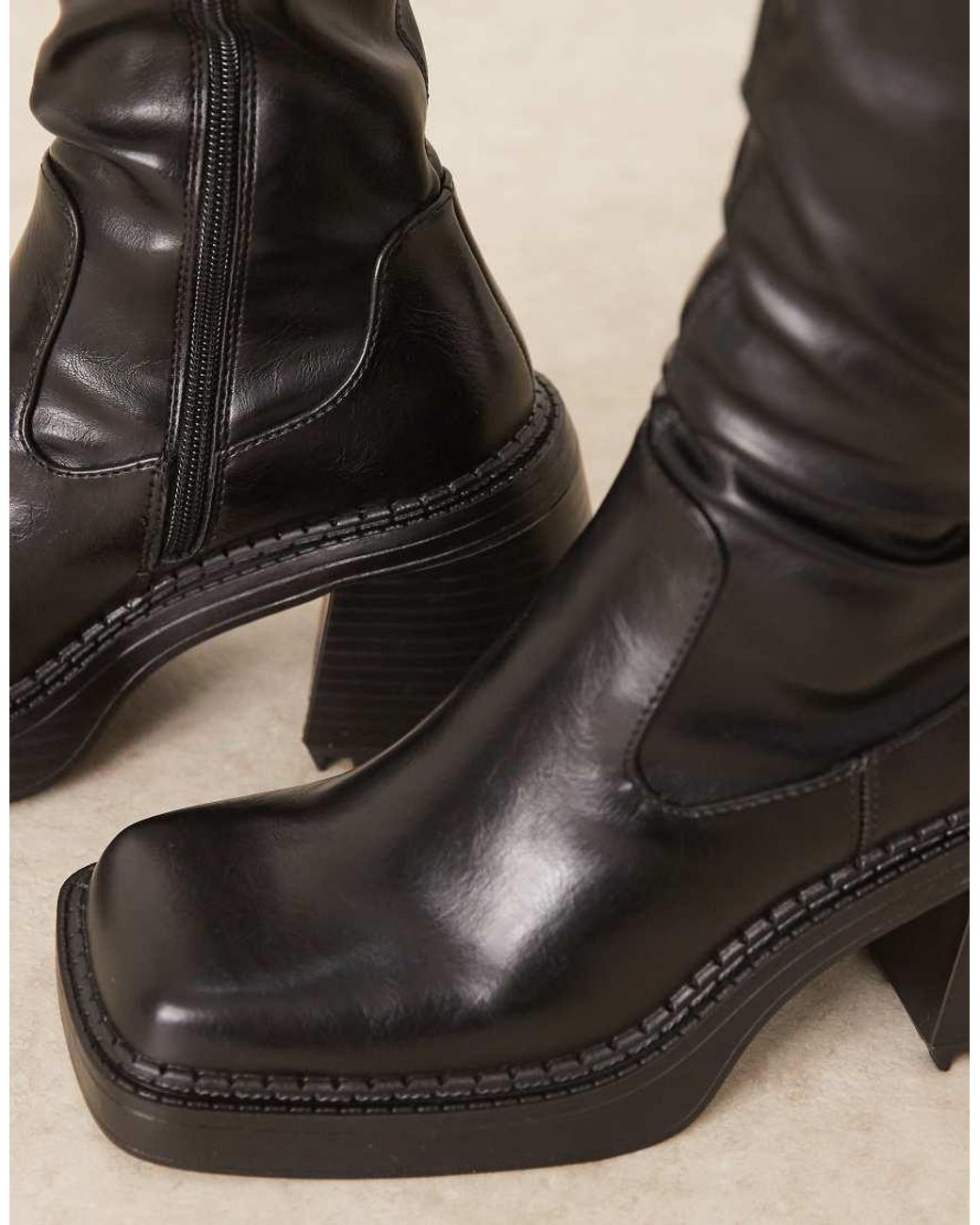 ASOS Natural Charly Heeled Knee Boots
