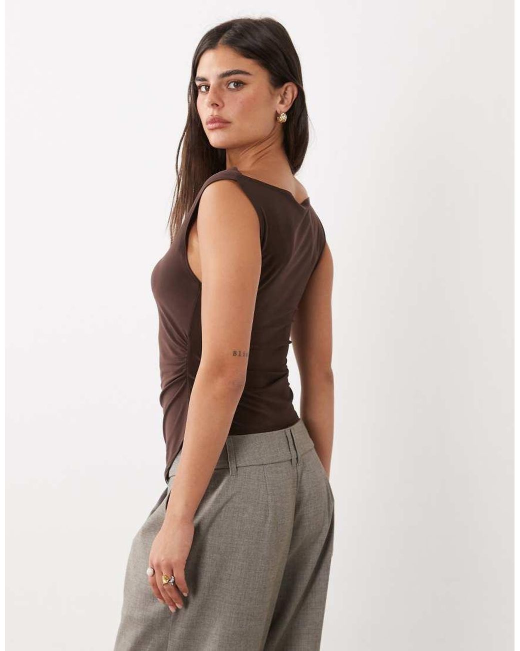 ASOS Brown High Cowl Draped Top