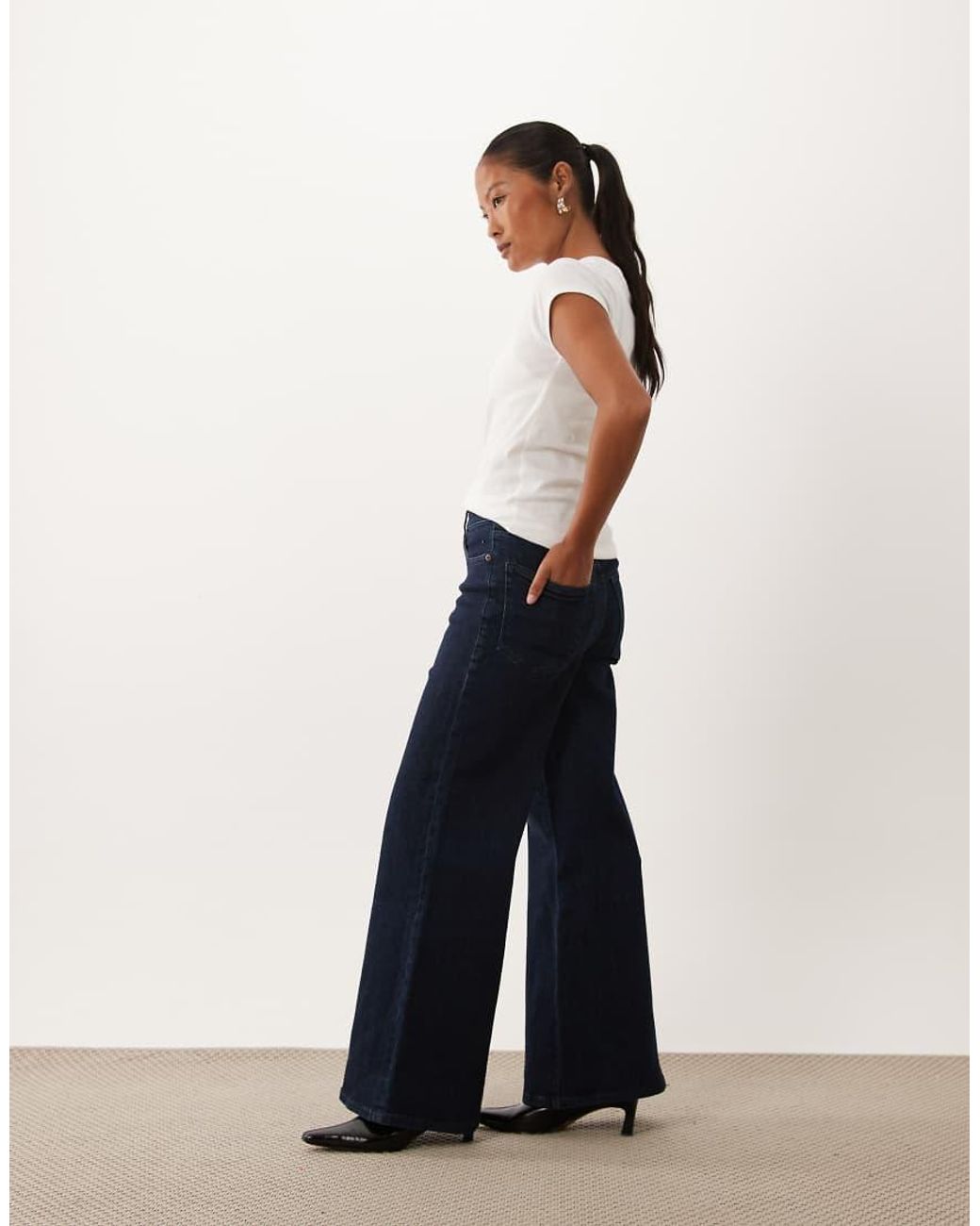GOOD AMERICAN Blue Petite Palazzo High Waist Flared Jeans