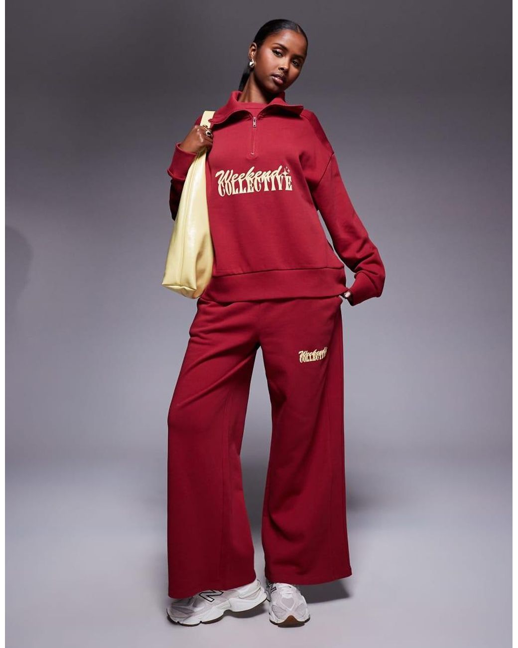 ASOS Red Weekend Collective Half Zip Sweatshirt With Mixed Font Graphic
