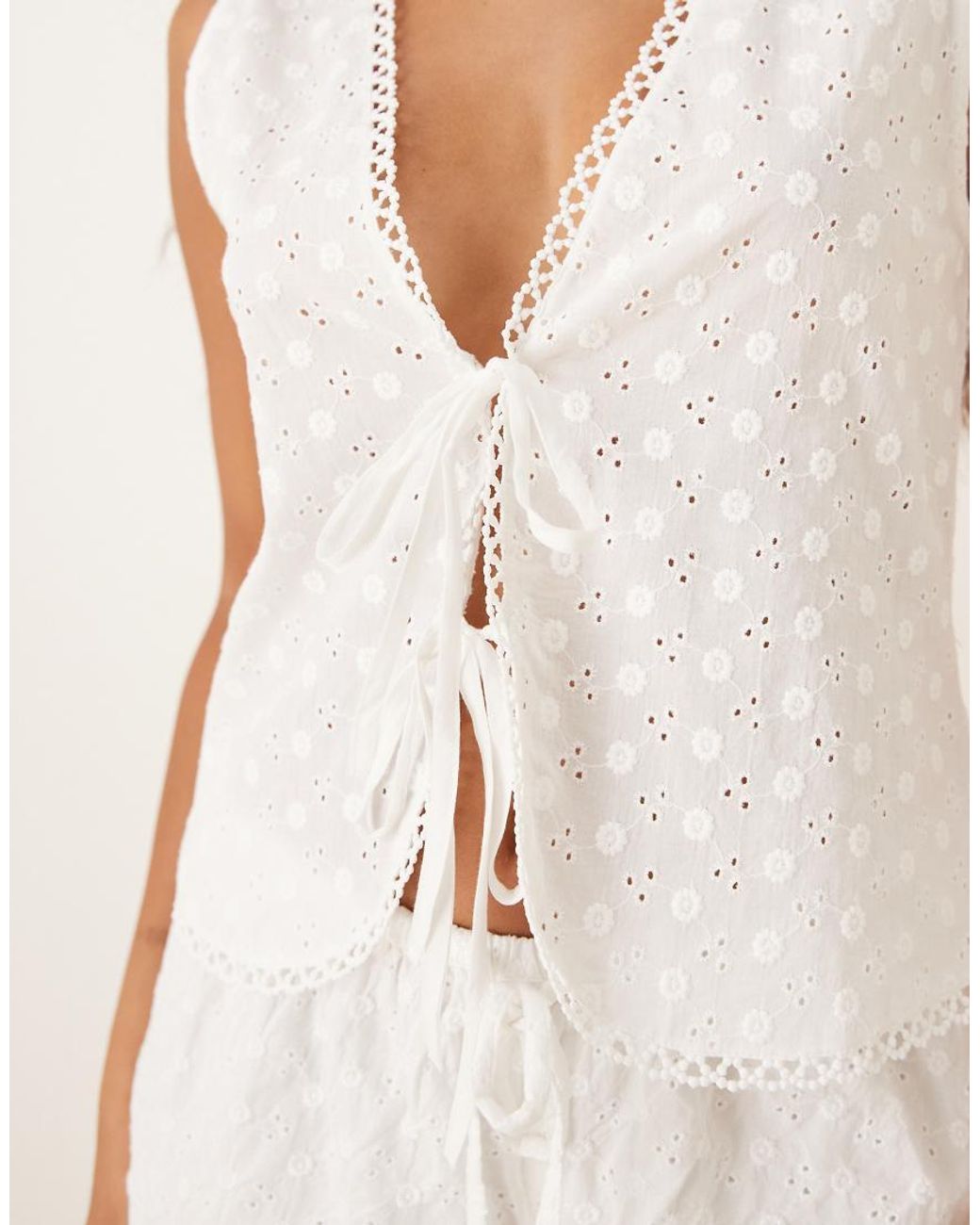 Gina Tricot Natural Co-ord Anglaise Tie Vest