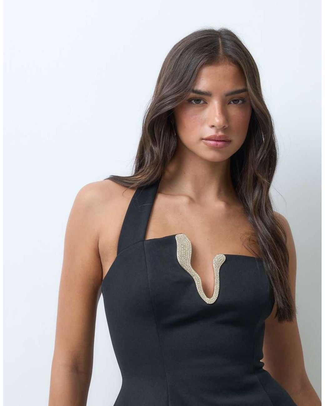 ASOS Blue Premium Crepe Halter Sculpted Mini Dress With Diamante Trim